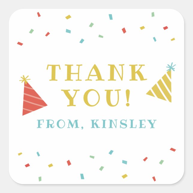 Pegatina Cuadrada Sprinkles fiesta de cumpleaños de los niños favore (Anverso)