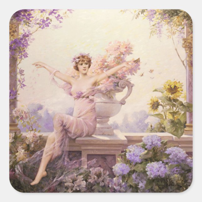 Pegatina Cuadrada Sprite floral (Anverso)