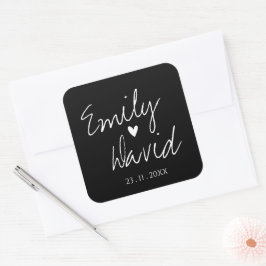 Pegatina Cuadrada Squ de Boda blanco y negro Minimalista simple