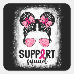 Pegatina Cuadrada Squad Messy Bun Guerrero Rosa Cáncer de Mama