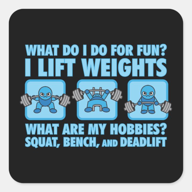 Pegatina Cuadrada Squat, Bench Press, Deadlift - Hobbies - Kawaii (Anverso)