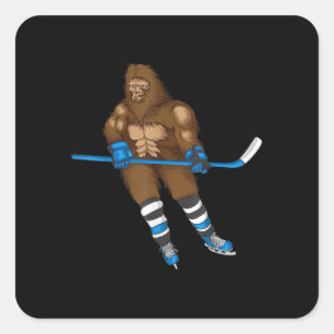 Pegatina Cuadrada Squatch divertida de hockey sobre hielo en Guay Bi