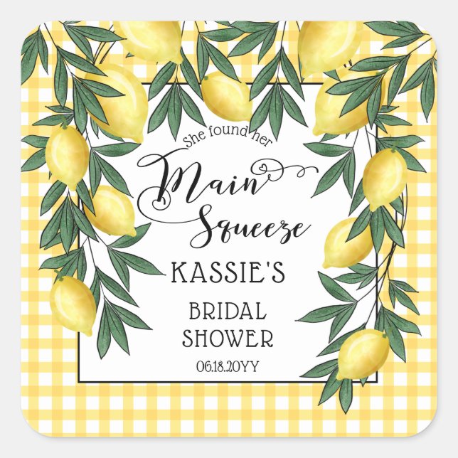 Pegatina Cuadrada Squeeze Lemons Ducha Tropical Bridal (Anverso)