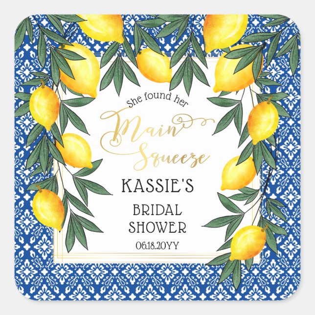 Pegatina Cuadrada Squeeze Lemons Ducha Tropical Bridal (Anverso)