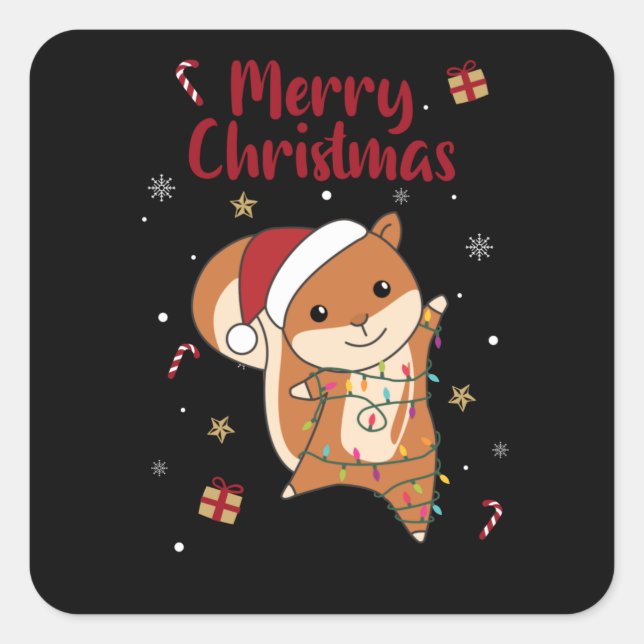 Pegatina Cuadrada Squirrel Christmas Winter Animals (Anverso)