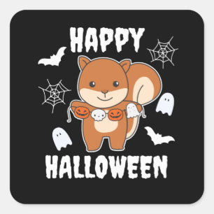 Pegatina Cuadrada Squirrel Feliz disfraz de calabaza de Halloween