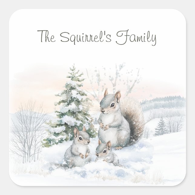 Pegatina Cuadrada Squirrels in Winter Snow  (Anverso)