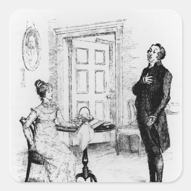 Pegatina Cuadrada Sr. Collins y Elizabeth (Anverso)