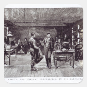 Pegatina Cuadrada Sr. Edison, el electricista eminente