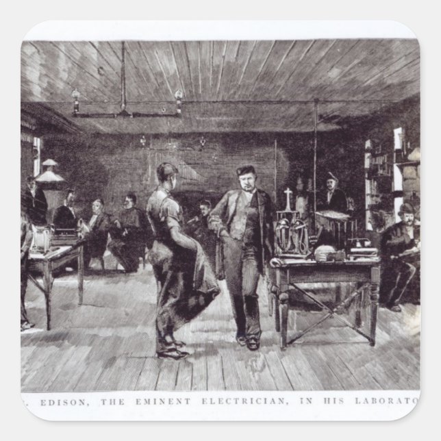 Pegatina Cuadrada Sr. Edison , El Eminente Electricista (Anverso)