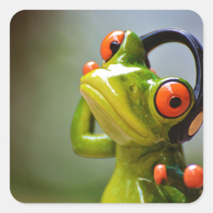 Pegatina Cuadrada Sr. Frog con audífonos