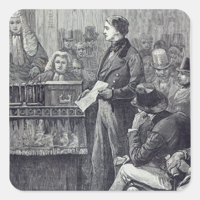 Pegatina Cuadrada Sr. Gladstone pronunciando su discurso de investid (Anverso)