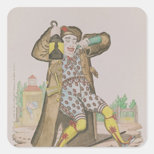 Pegatina Cuadrada Sr. Grimaldi como Payaso, iluminando el (Anverso)