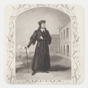 Pegatina Cuadrada Sr. Macready como Shylock, escena 3 del acto I, en