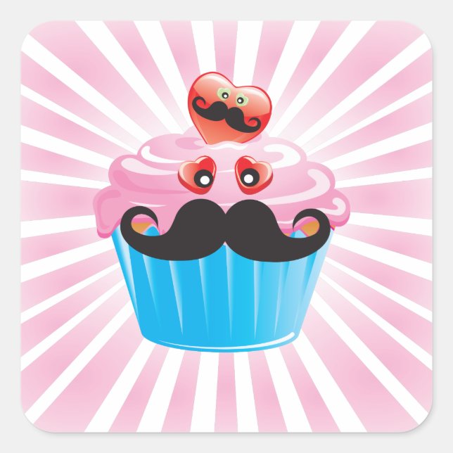 Pegatina Cuadrada Sr. Mustache Cupcake (Anverso)