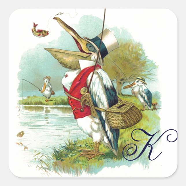 PEGATINA CUADRADA SR. PELICAN FISHING MONOGRAM (Anverso)