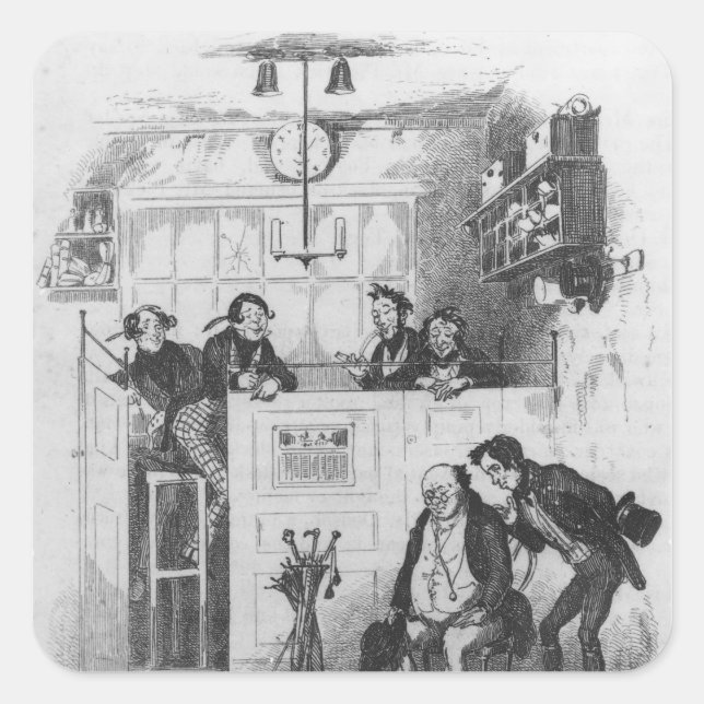 Pegatina Cuadrada Sr. Pickwick y Sam en la Fiscalía (Anverso)