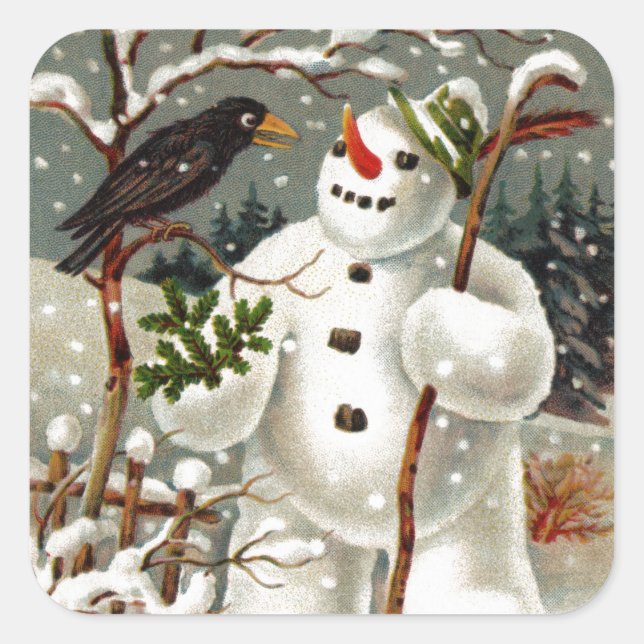 Pegatina Cuadrada Sr. Snowman y Pegatinas del Sr. Crow (Anverso)