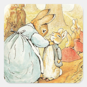 Pegatina Cuadrada Sra. Bunny dice adiós por Beatrix Potter