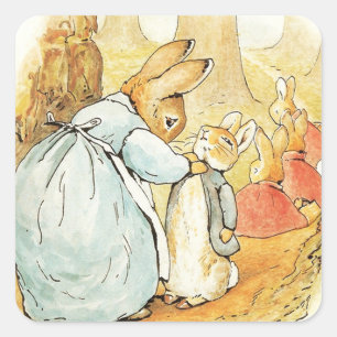 Pegatina Cuadrada Sra. Bunny dice adiós por Beatrix Potter