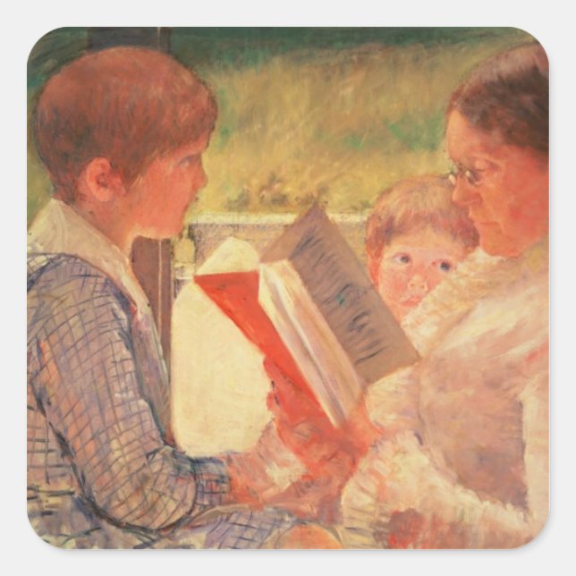 Pegatina Cuadrada Sra. Cassatt Leyendo a sus nietos, 1888 (Anverso)