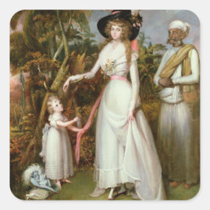 Pegatina Cuadrada Sra. Graham de Kinross, su hija y un jamadar,