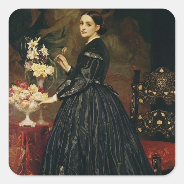 Pegatina Cuadrada Sra. James Guthrie, c.1864-5 (aceite sobre lienzo) (Anverso)