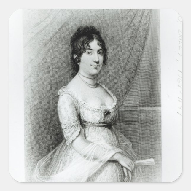 Pegatina Cuadrada Sra. James Madison, Dolley Payne , c.1804-55 (Anverso)