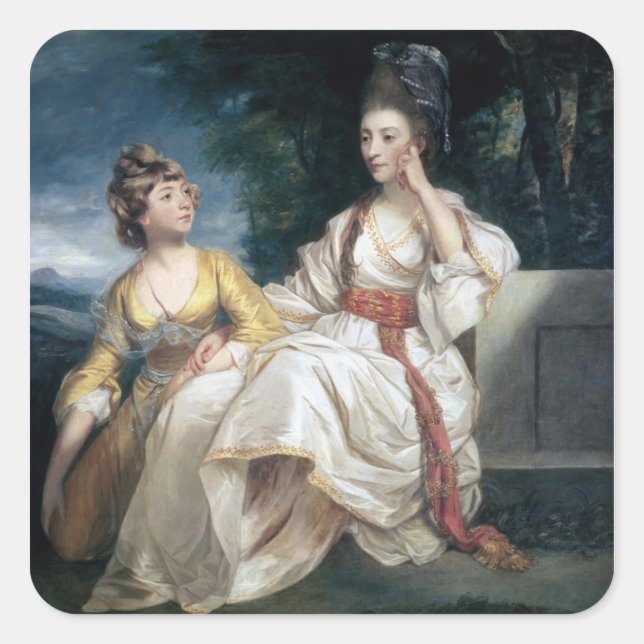 Pegatina Cuadrada Sra. Thrale y su hija Hester 1777-78 (Anverso)