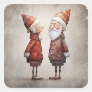 Pegatina Cuadrada Sra. y Sr. Claus Personalizado