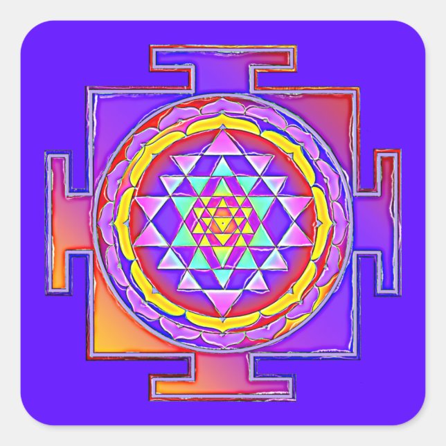 Pegatina Cuadrada Sri Yantra - Diseño de símbolo del hinduismo 1 (Anverso)