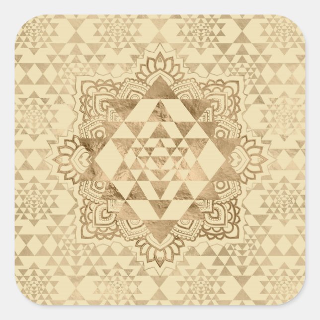Pegatina Cuadrada Sri Yantra / Sri Chakra Pastel Gold (Anverso)
