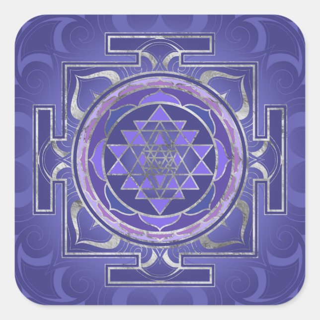 Pegatina Cuadrada Sri Yantra / Sri Chakra Púrpura y Plata (Anverso)