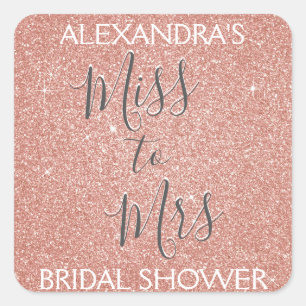 Pegatina Cuadrada Srta. Bridal Shower Fiesta Rosa Gold Sparkle