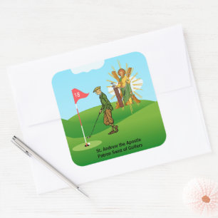 Pegatina Cuadrada St. Andrew y golfista masculino elegante