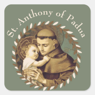 Pegatina Cuadrada St Anthony del bebé Jesús de Padua