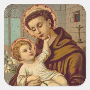 Pegatina Cuadrada St Anthony del bebé Jesús de Padua