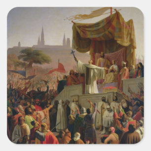 Pegatina Cuadrada St Bernard que predica la segunda cruzada