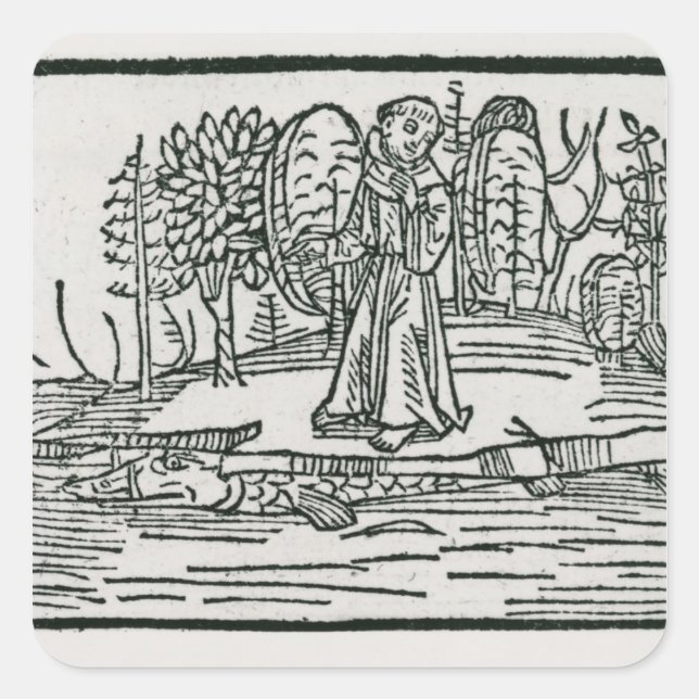 Pegatina Cuadrada St. Brendan en la isla de los peces (Anverso)