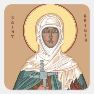 Pegatina Cuadrada St Brigid con fuego sagrado y cruz