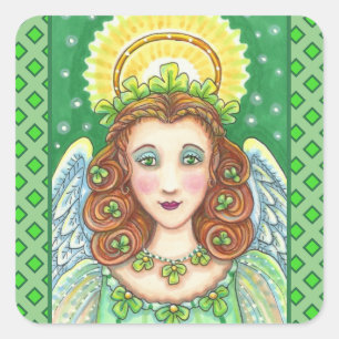 PEGATINA CUADRADA ST. EL DÍA DE PATRICK SHAMROCK ANGEL, BENDICIONES 