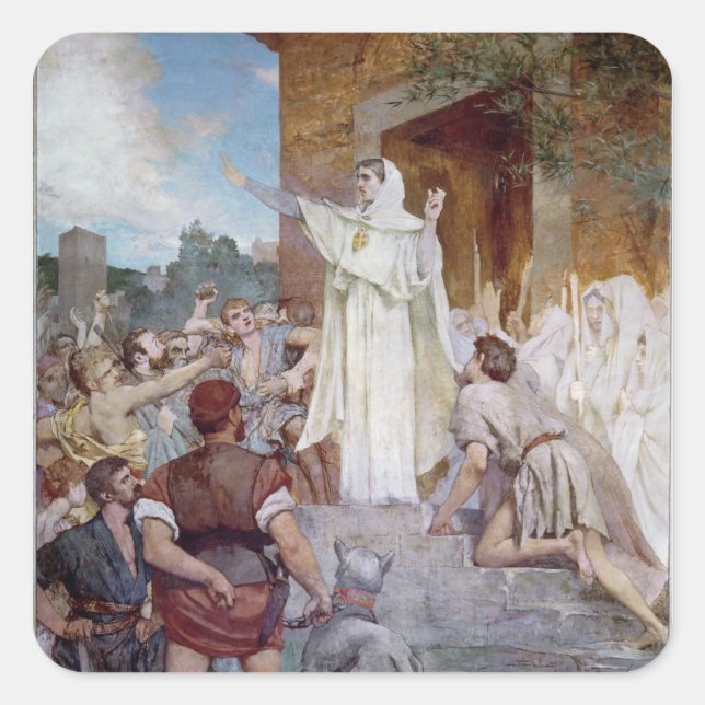Pegatina Cuadrada St. Genevieve calmando a los parisinos (Anverso)