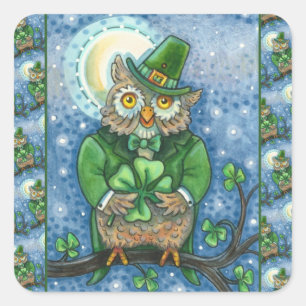 PEGATINA CUADRADA ST. HOLA DEL DÍA DE PATRICK, 4 LEPRECHAUN DE COLOR