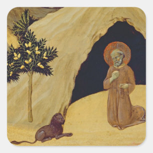 Pegatina Cuadrada St. Jerome con el león, 1436 (temperatura en el pa