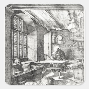 Pegatina Cuadrada St. Jerome en su estudio, 1514