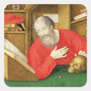 Pegatina Cuadrada St Jerome en su estudio, 1650 (bodycolour y w/c