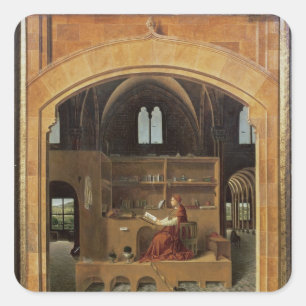 Pegatina Cuadrada St Jerome en su estudio, c.1475