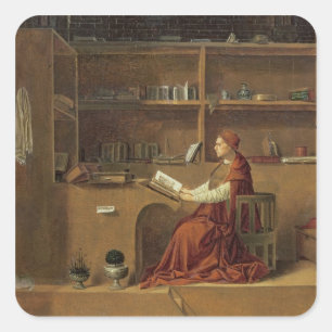Pegatina Cuadrada St. Jerome en su estudio, c.1475 2
