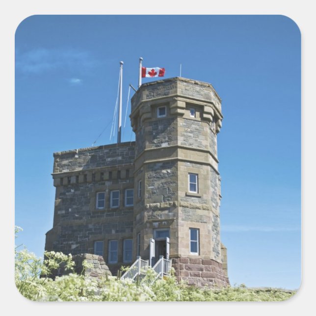 Pegatina Cuadrada St. John, Terranova, Canadá, Torre Cabot, (Anverso)