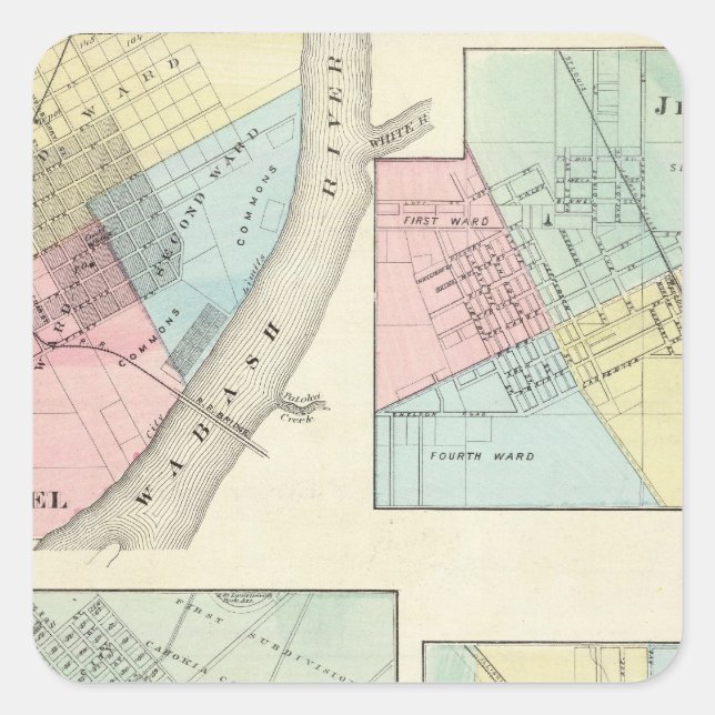 Pegatina Cuadrada St Louis, Mt Carmel, Jerseyville y Mendota (Anverso)